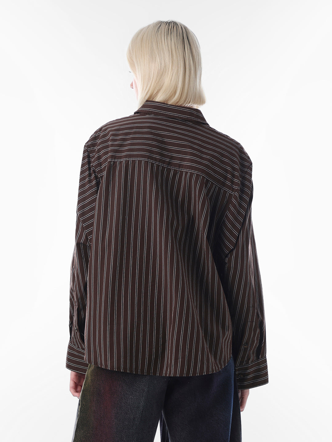 Dark Brown Striped Oversized Shirt