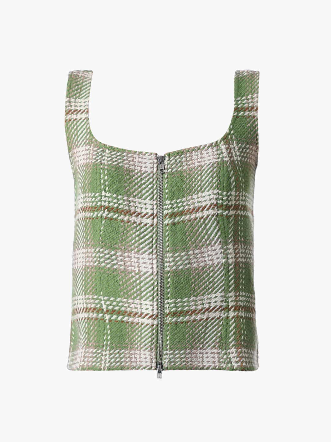Green Check Textured Waistcoat Top