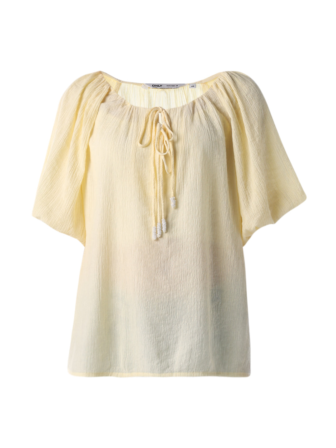 Crinkle Tie-Neck Top - Yellow