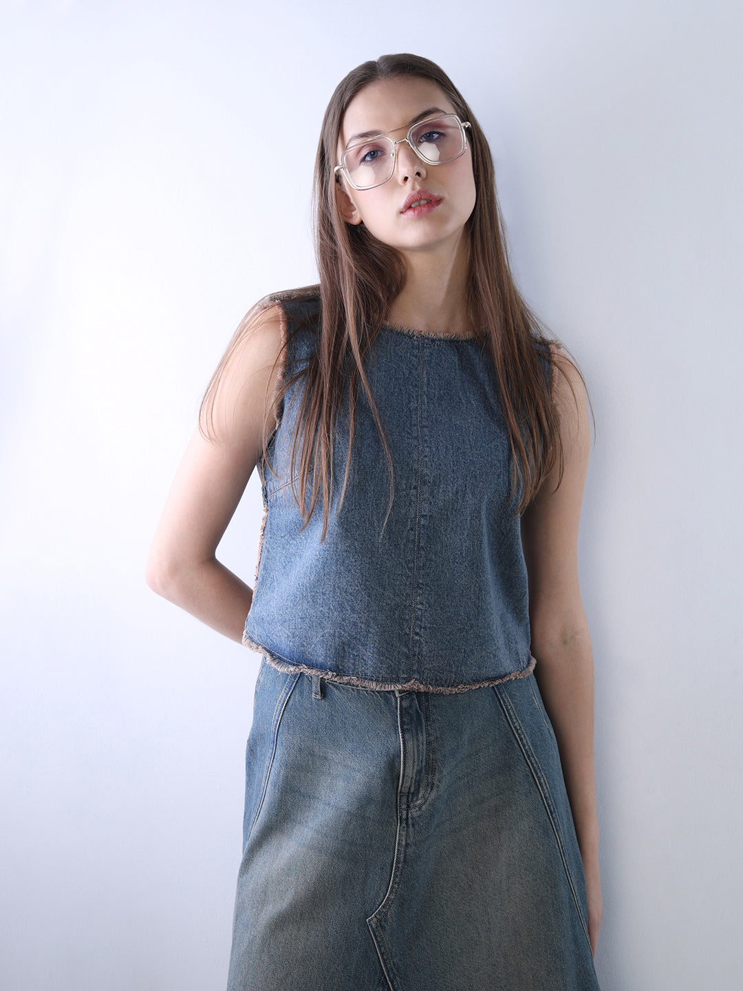 Frayed Edge Denim Crop Top