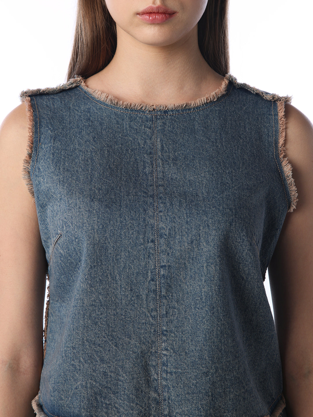 Frayed Edge Denim Crop Top