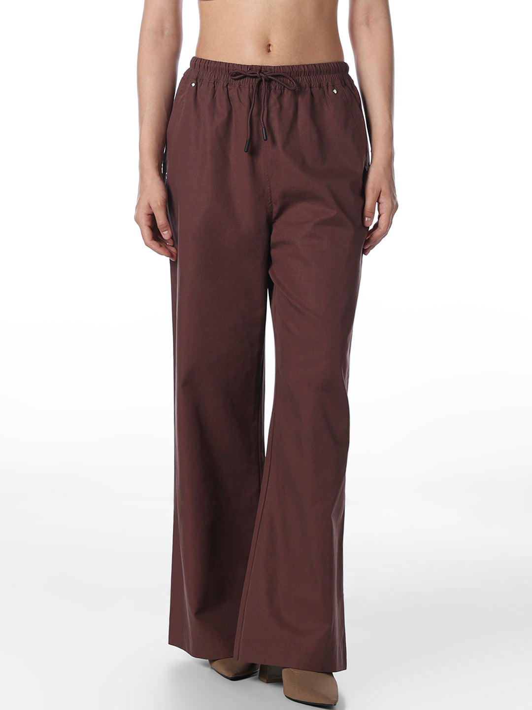 Brown Elasticated Flared Pants