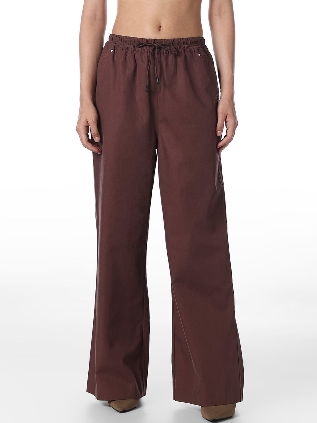 Brown Elasticated Flared Pants