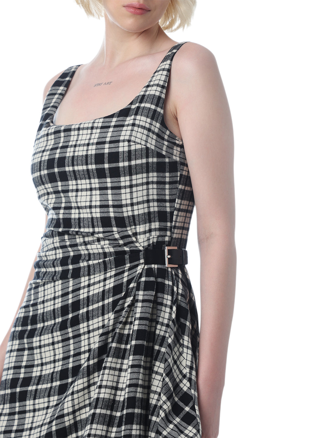 Black Check Scoop Neck Dress