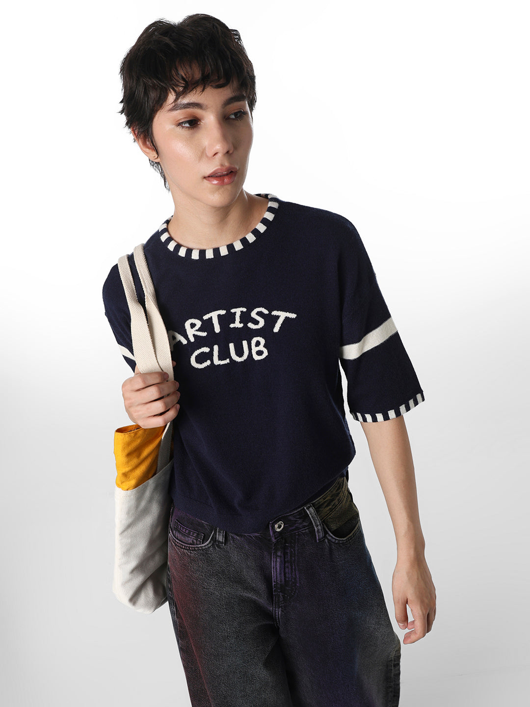 Navy Blue Printed Pullover