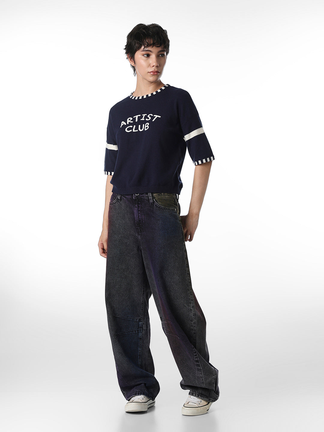 Navy Blue Printed Pullover