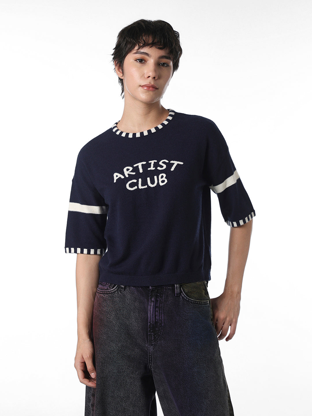 Navy Blue Printed Pullover