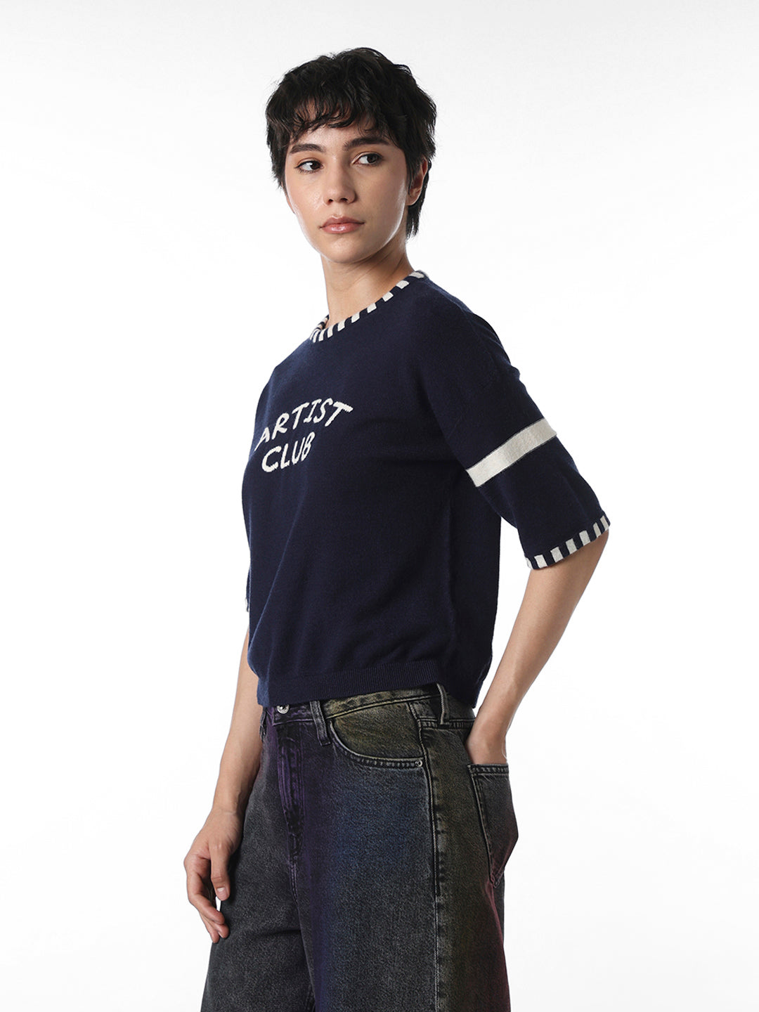 Navy Blue Printed Pullover