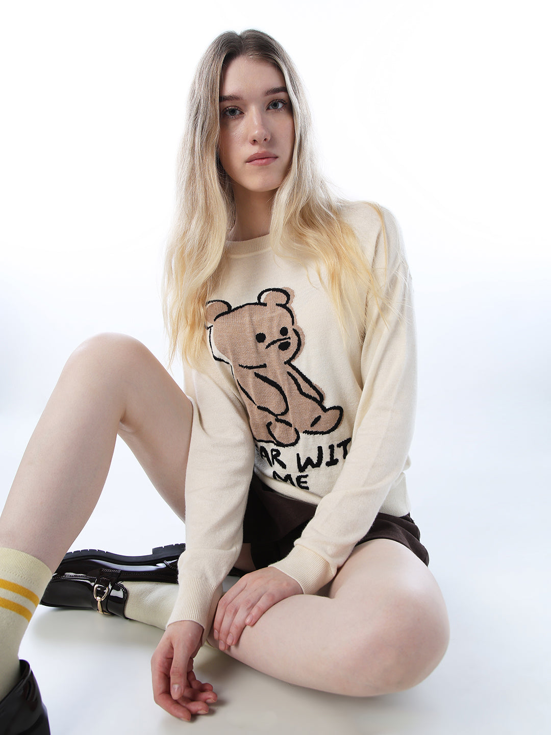 Fine-Knit Teddy Print Pullover