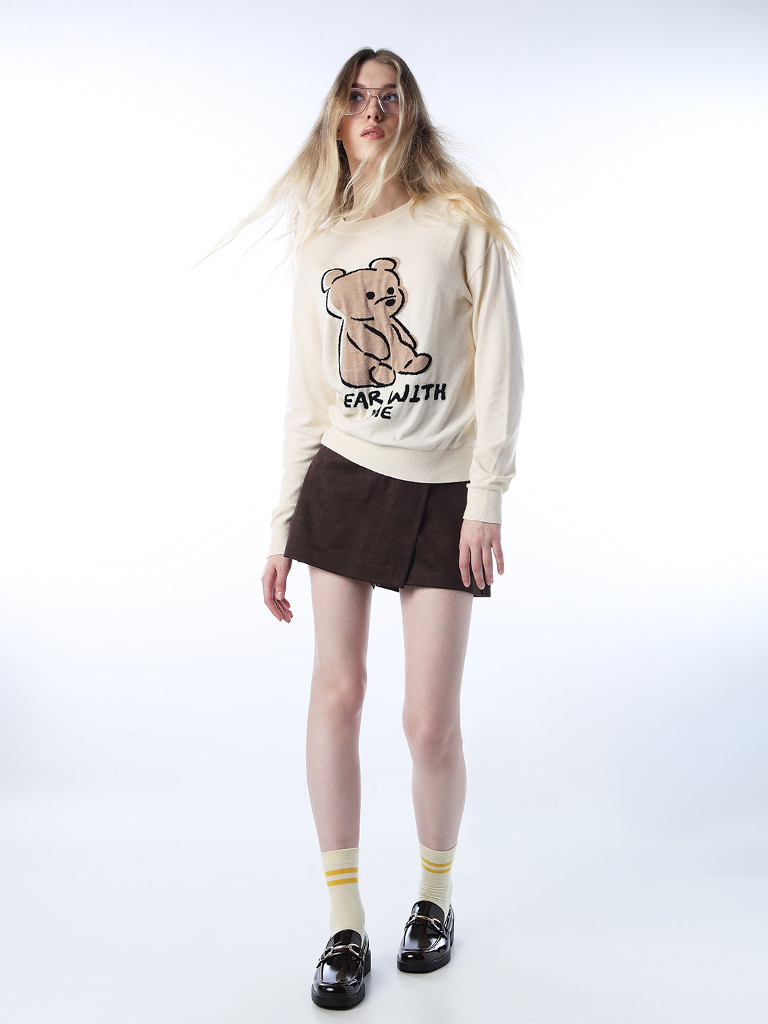 Fine-Knit Teddy Print Pullover