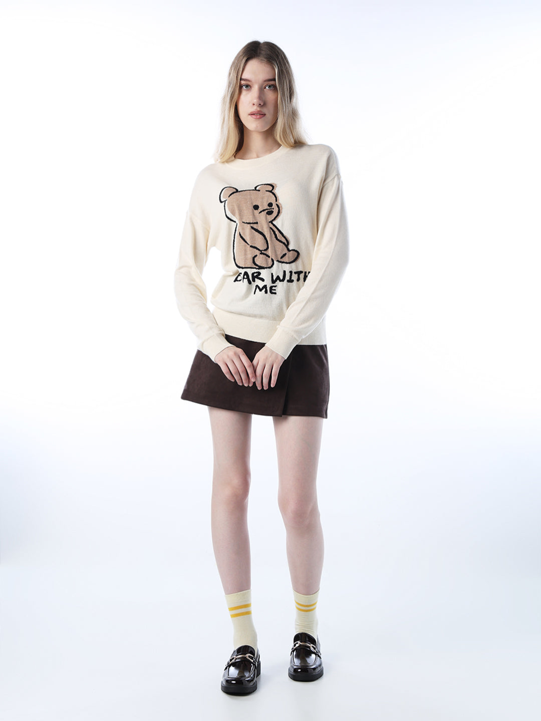 Fine-Knit Teddy Print Pullover