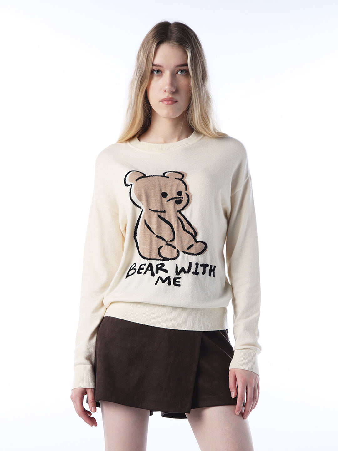 Fine-Knit Teddy Print Pullover