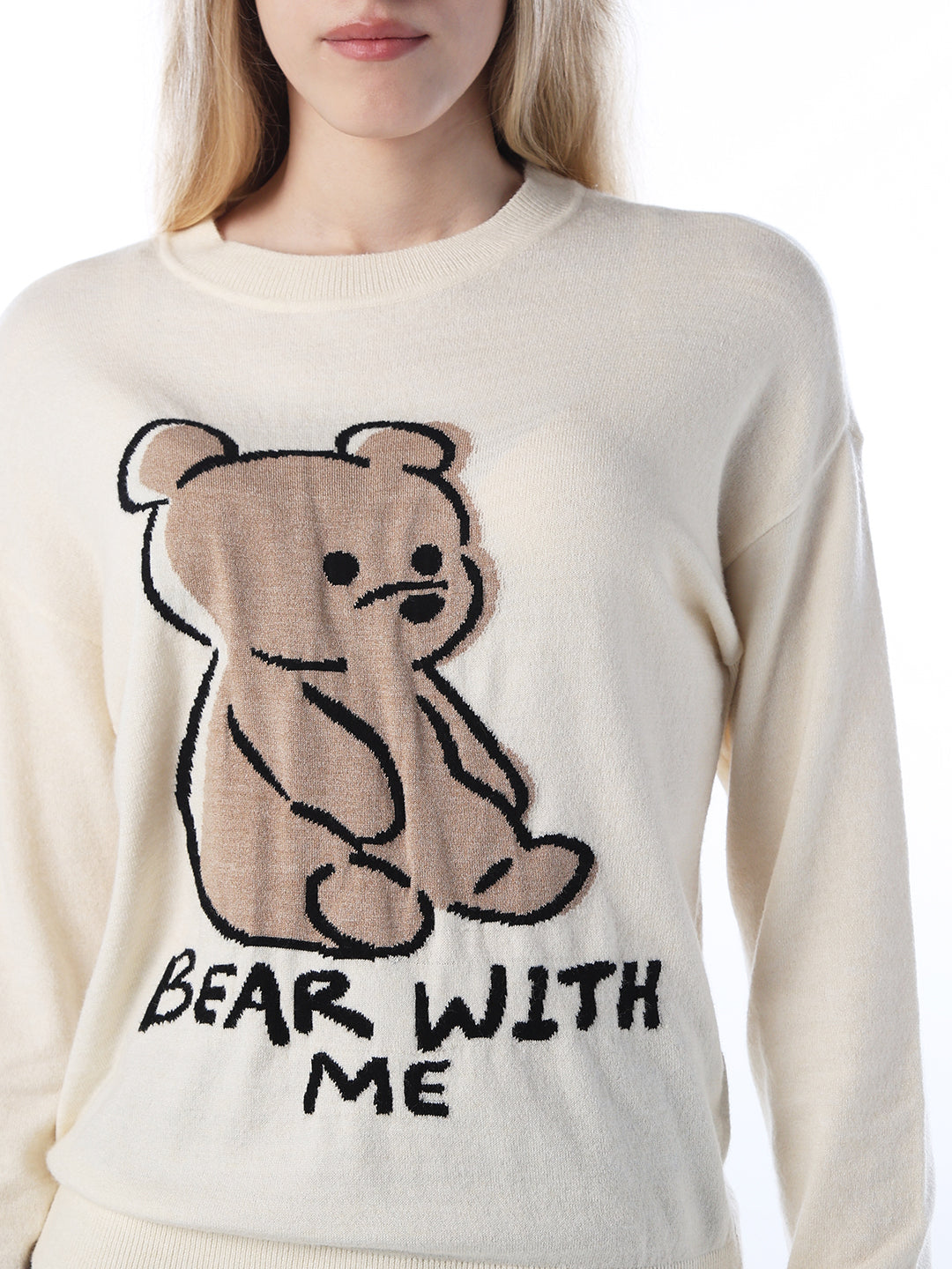Fine-Knit Teddy Print Pullover