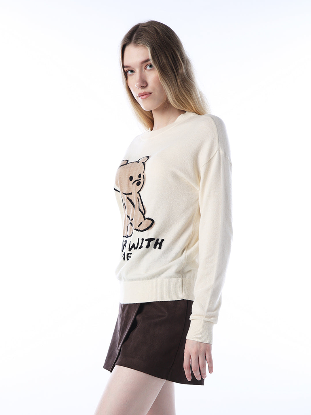 Fine-Knit Teddy Print Pullover