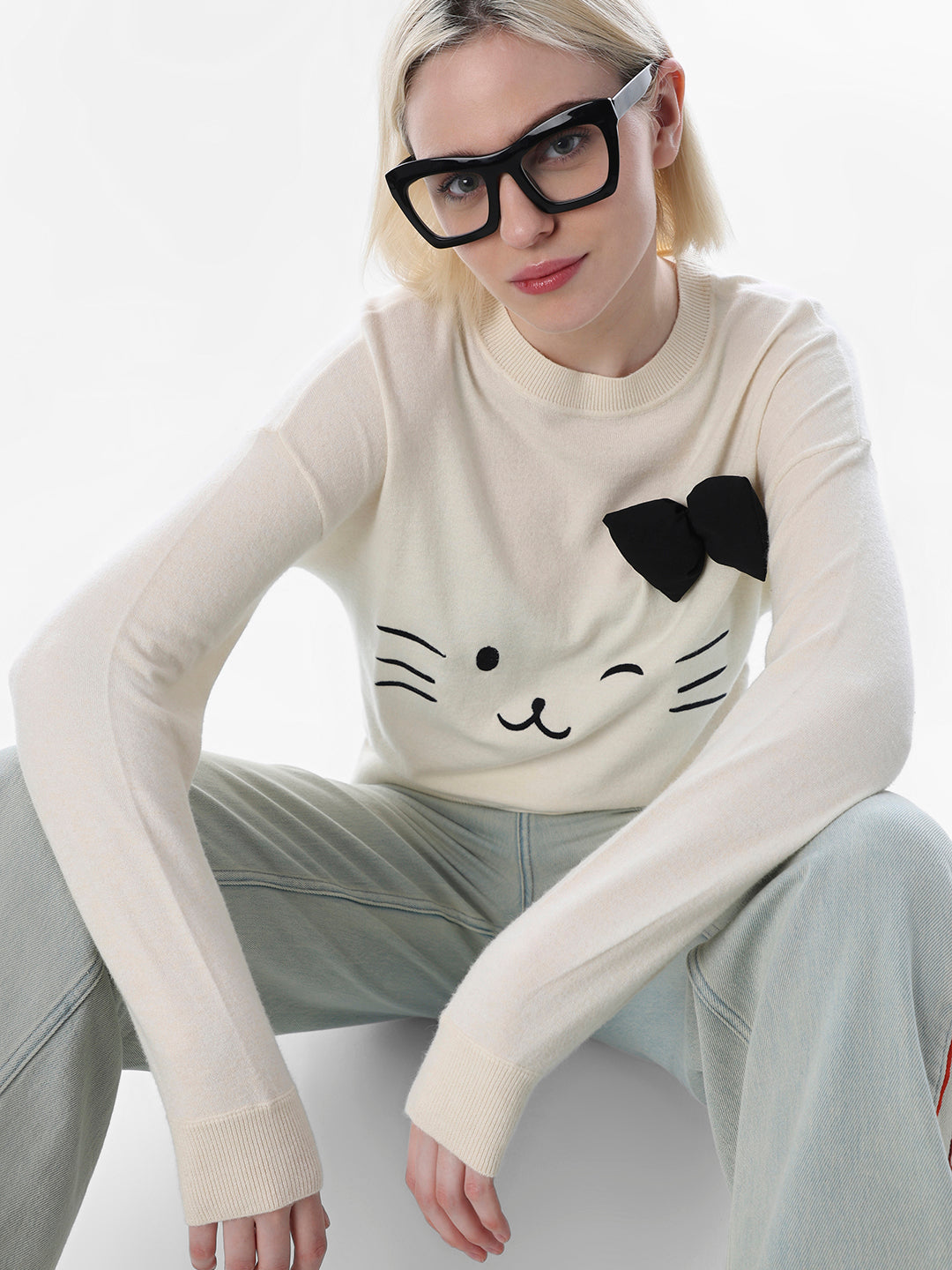 Off-White Embroidered Motif Pullover