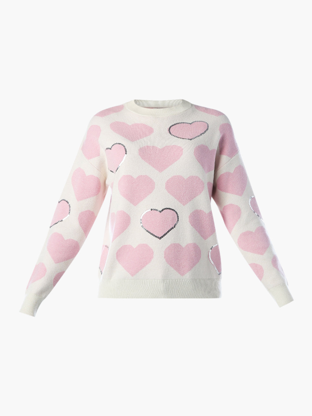 Heart Print Embellished Pullover