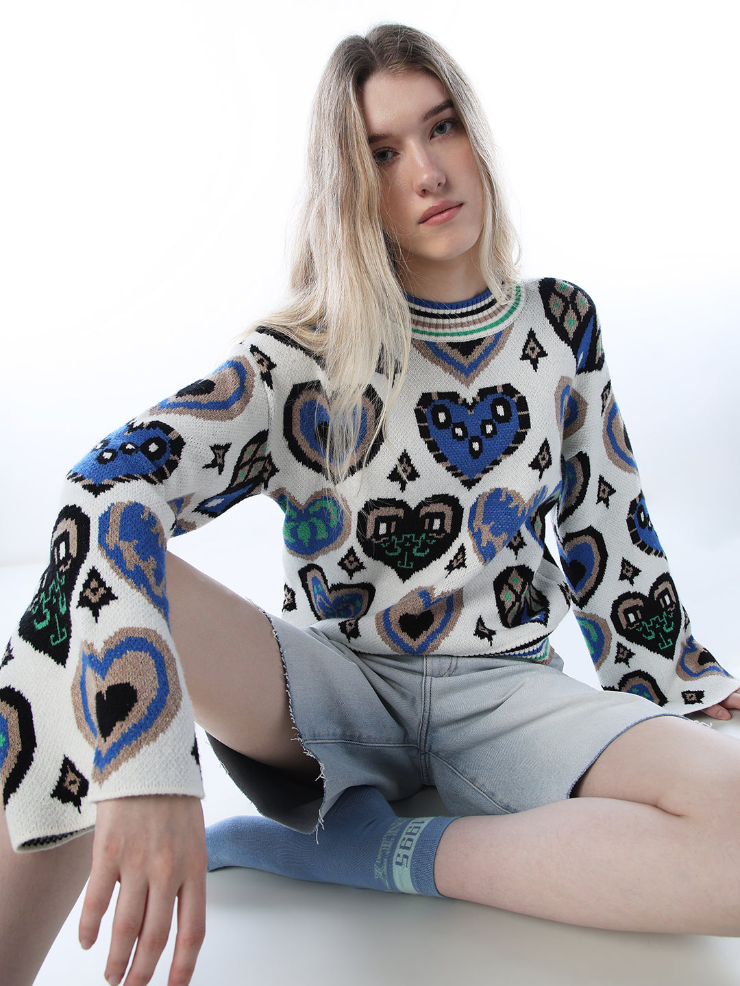 Jacquard Knit Printed Pullover