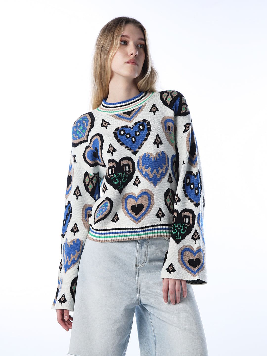 Jacquard Knit Printed Pullover