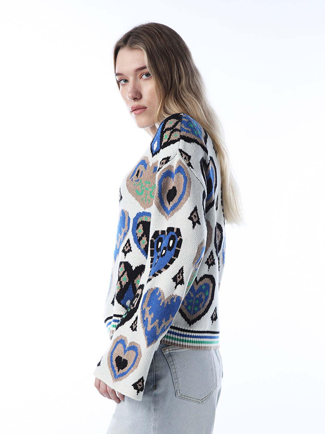 Jacquard Knit Printed Pullover