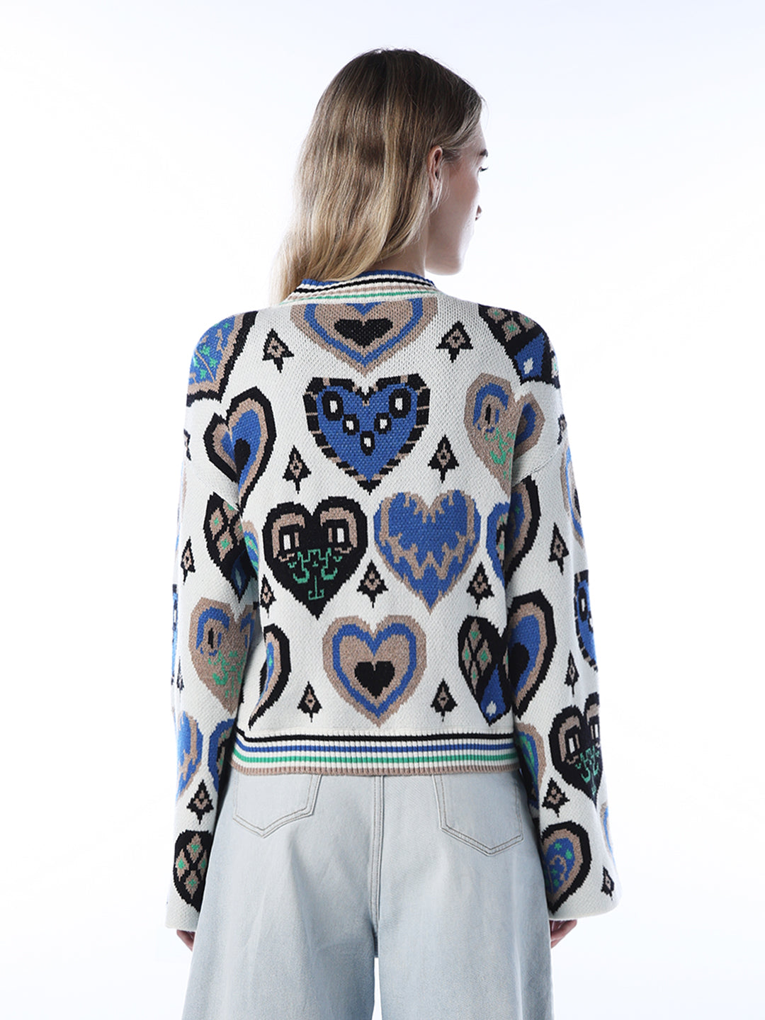 Jacquard Knit Printed Pullover