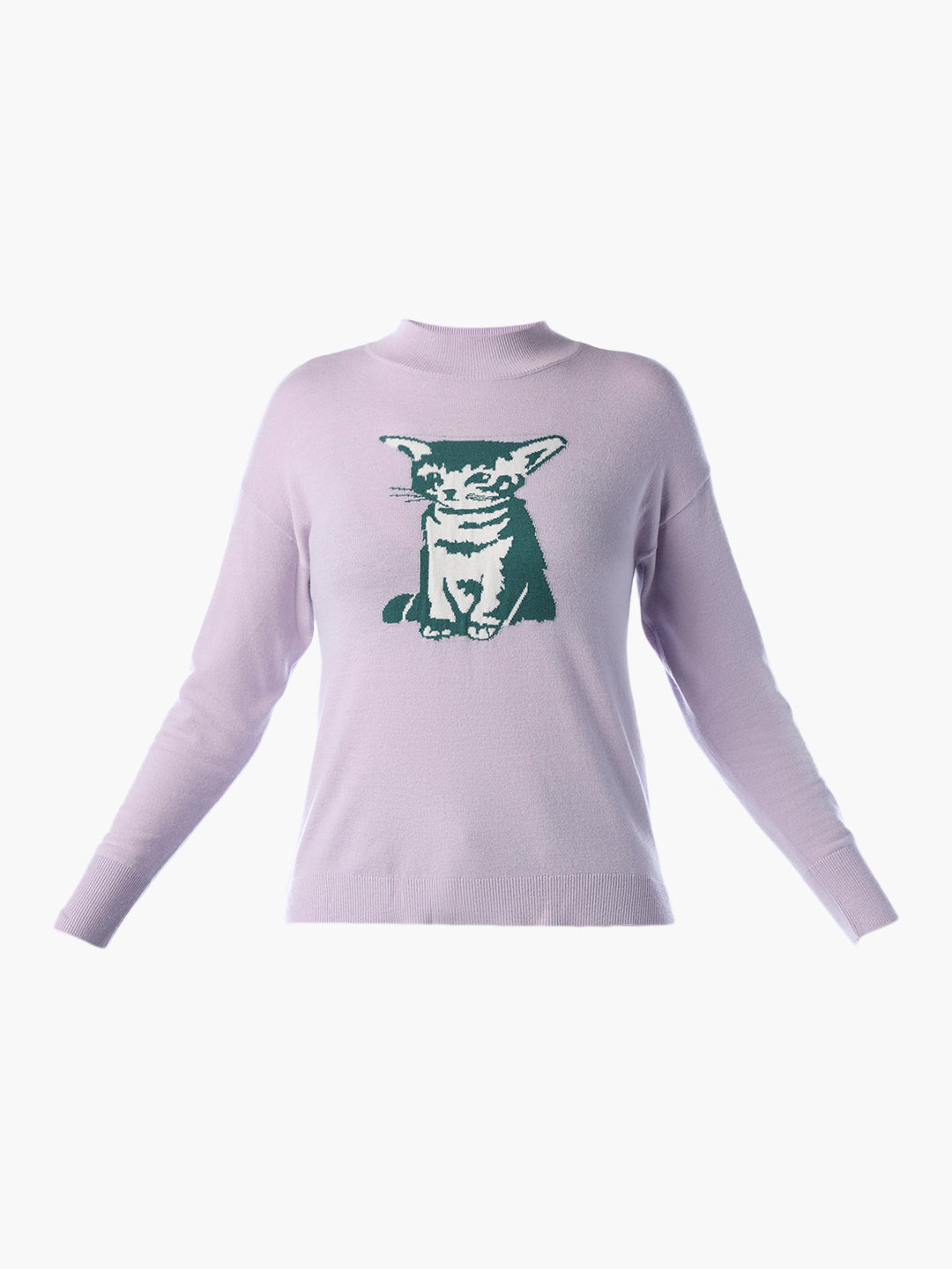 Fine-Knit Cat Printed Pullover