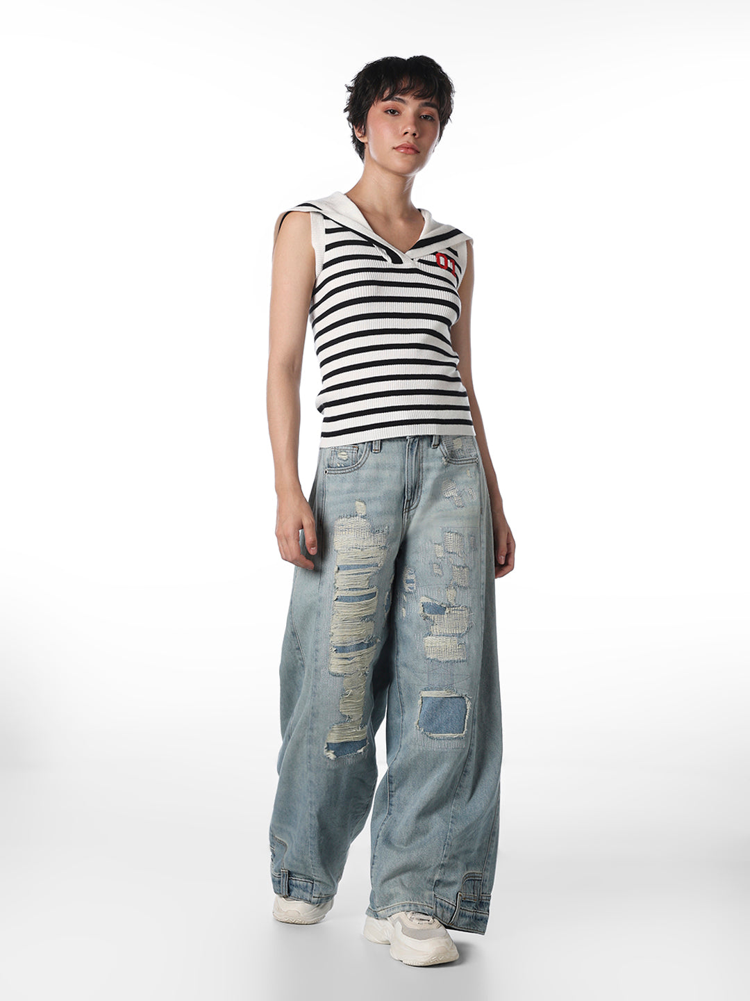 White Striped Fitted Pullover