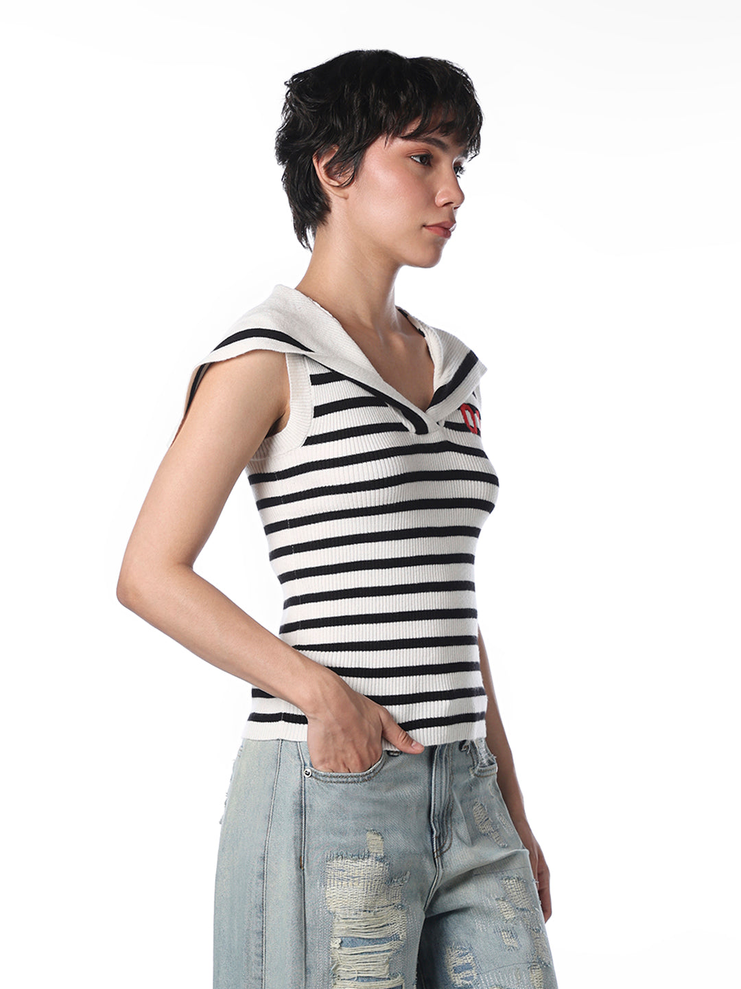 White Striped Fitted Pullover