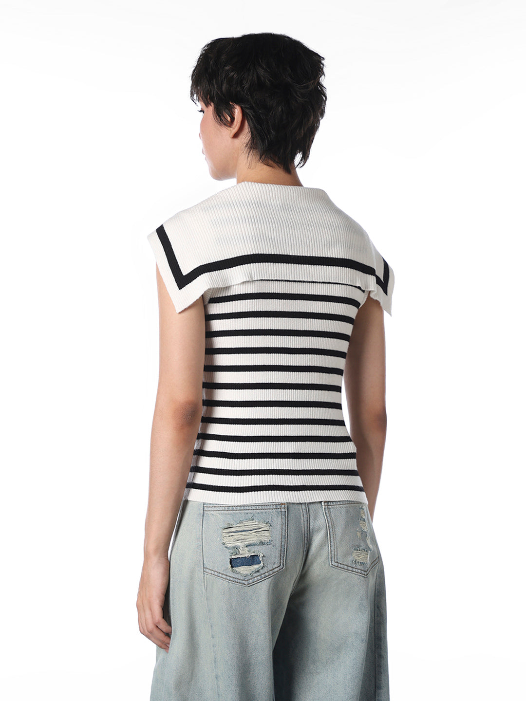 White Striped Fitted Pullover