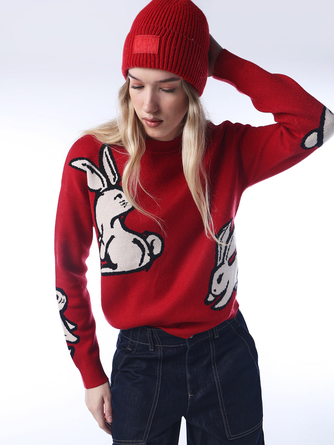Rabbit Print Jacquard Pullover