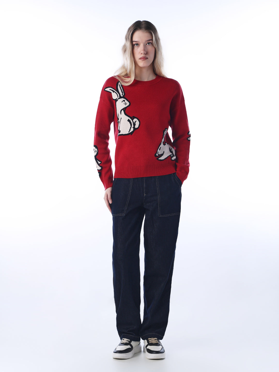 Rabbit Print Jacquard Pullover