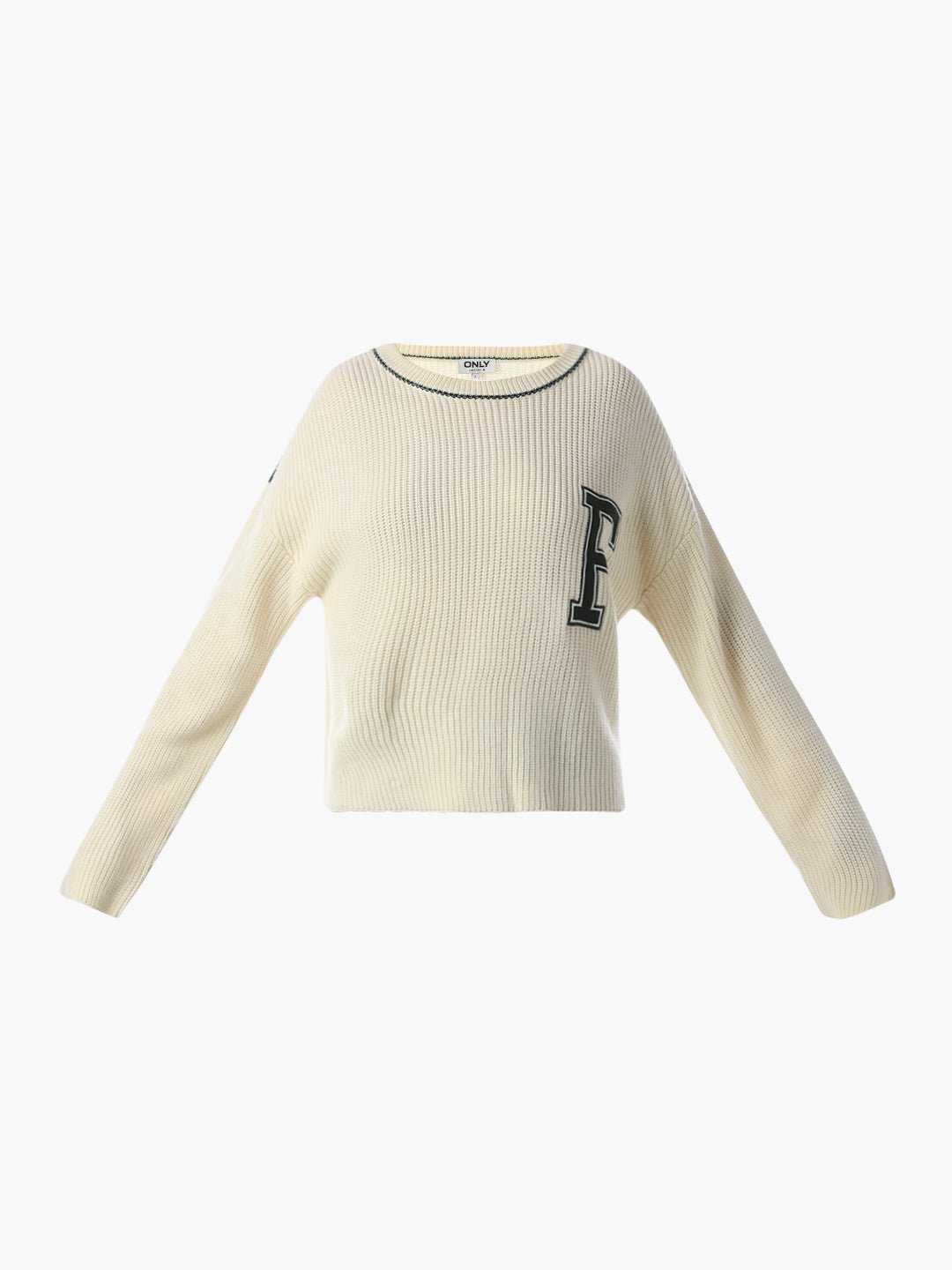 Cream Varsity Print Knitted Pullover