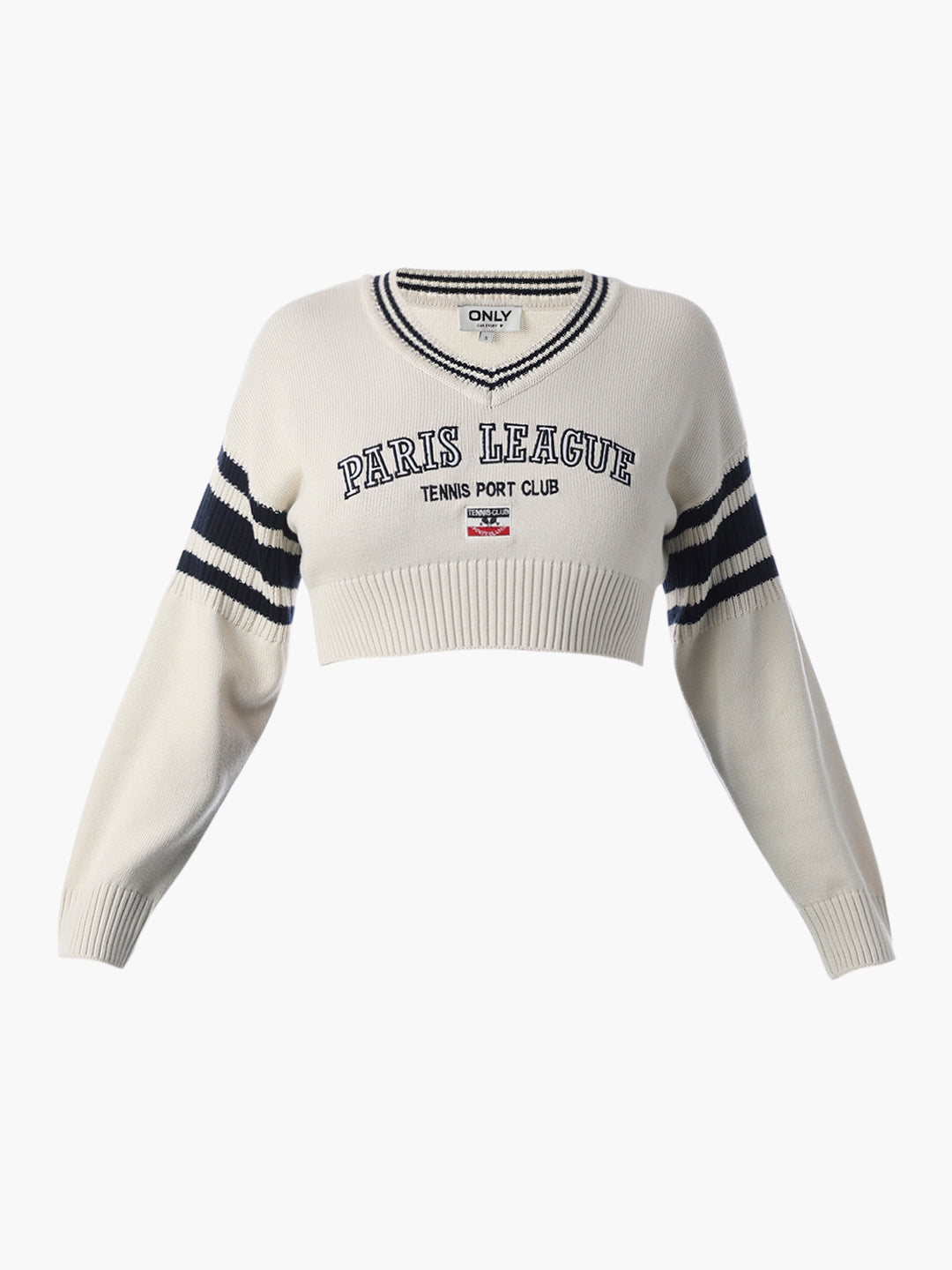 White Varsity Cropped Pullover