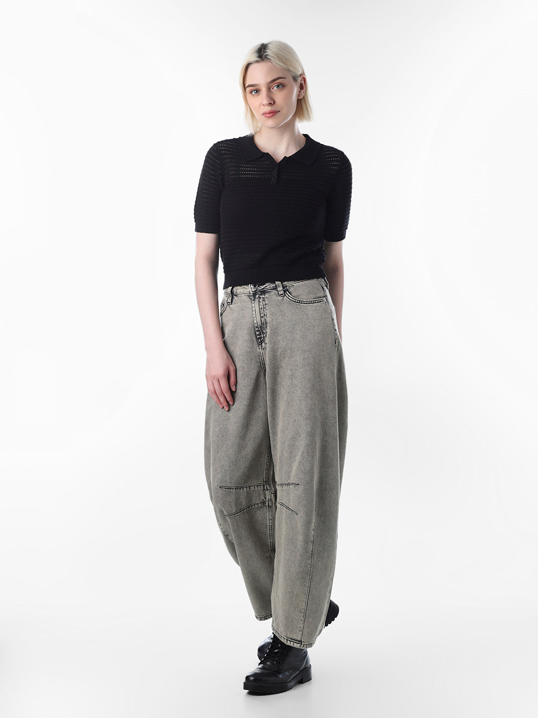 Black Textured Knitted Polo