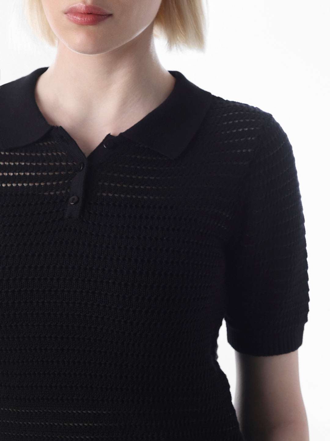 Black Textured Knitted Polo
