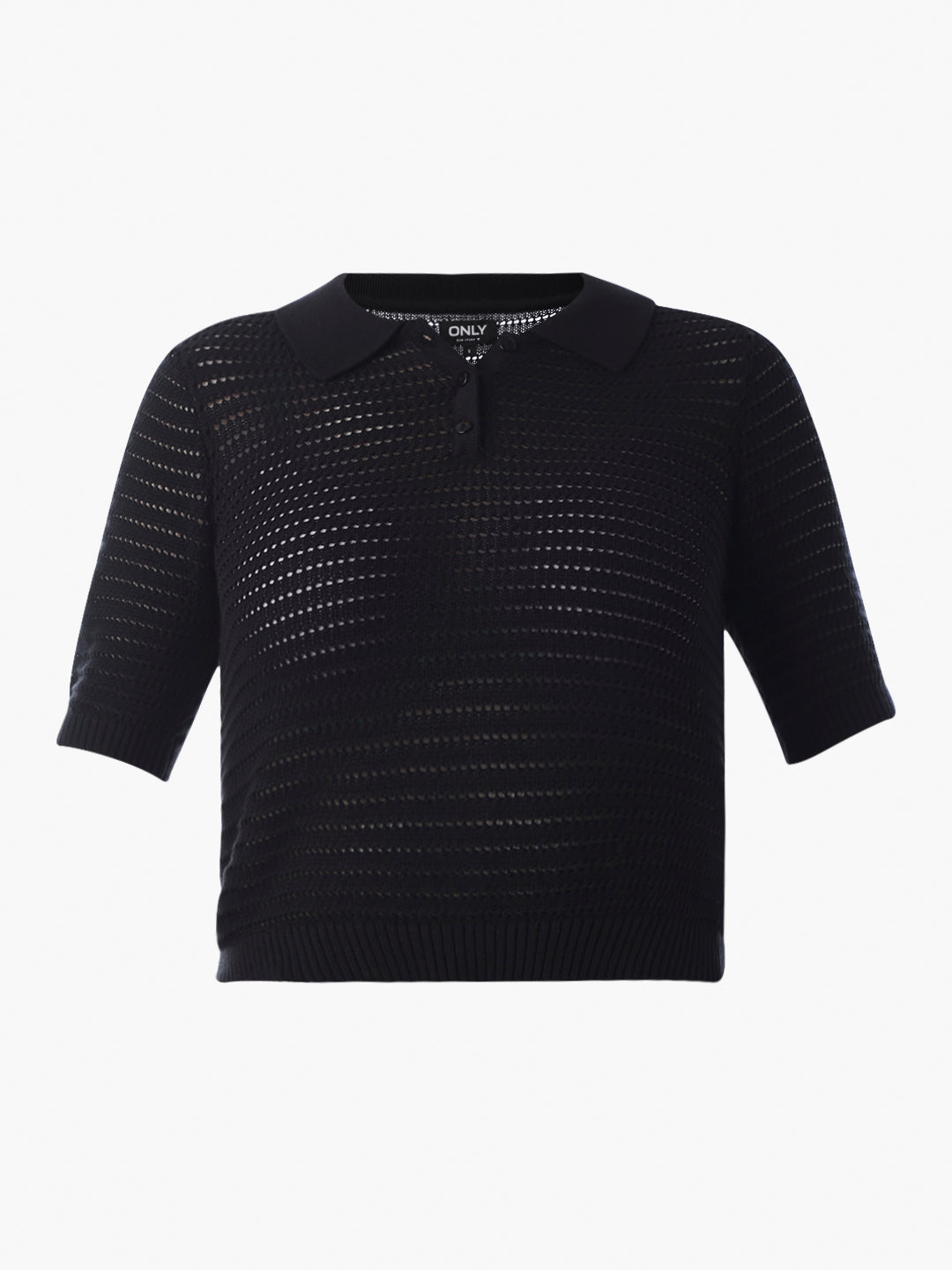 Black Textured Knitted Polo