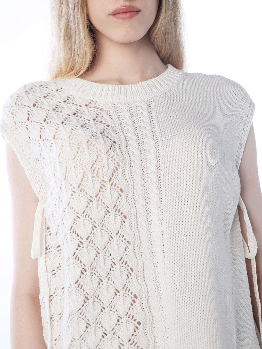Tie-Detail Cable Knit Pullover