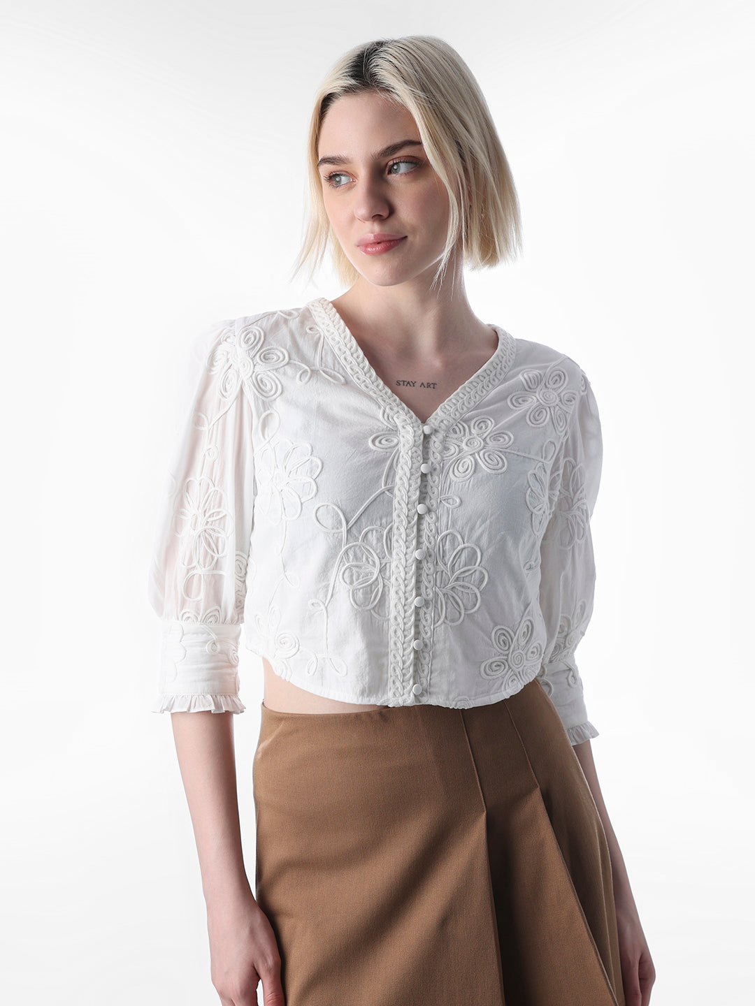 White Embroidered Lace Top