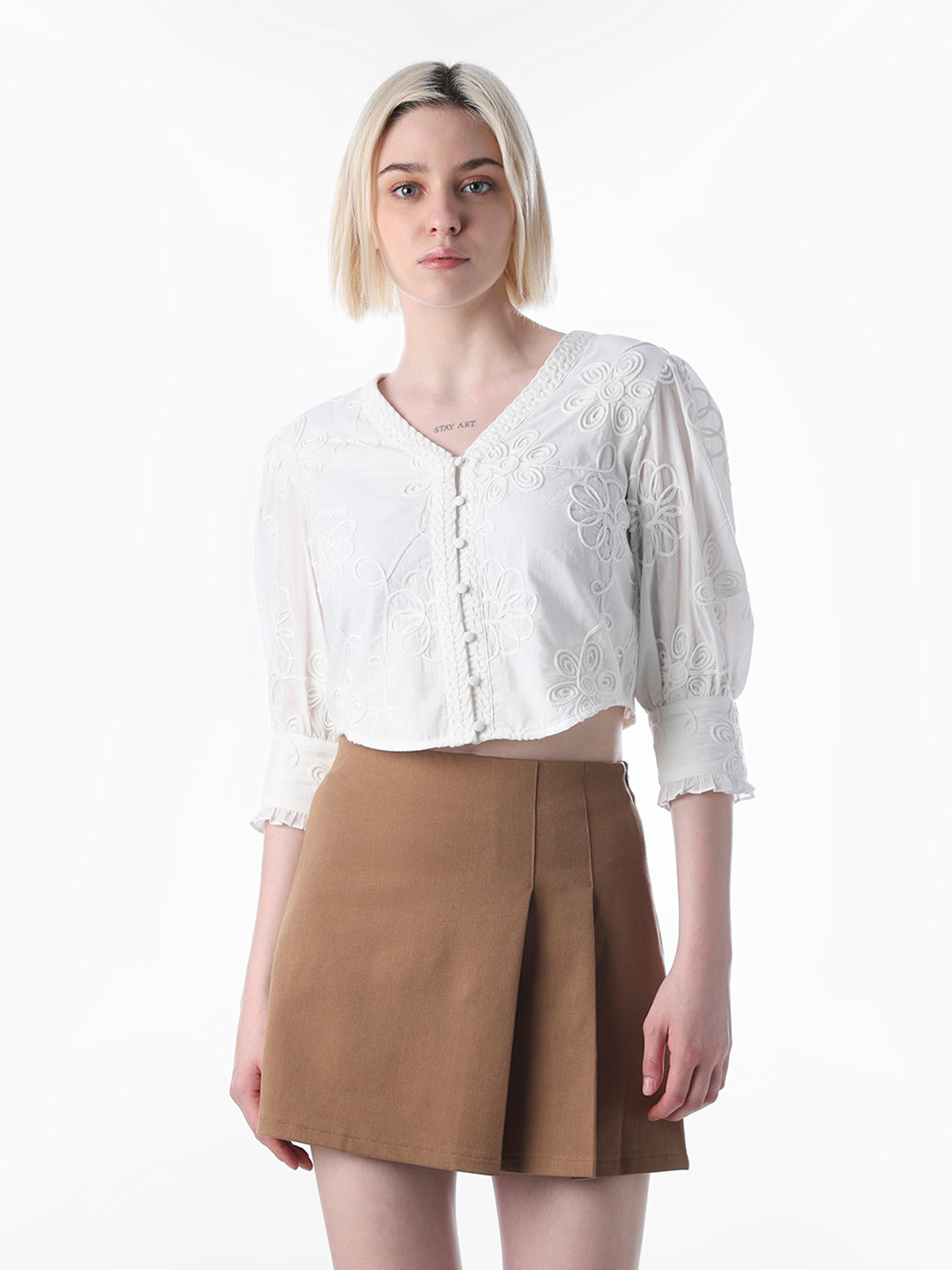 White Embroidered Lace Top