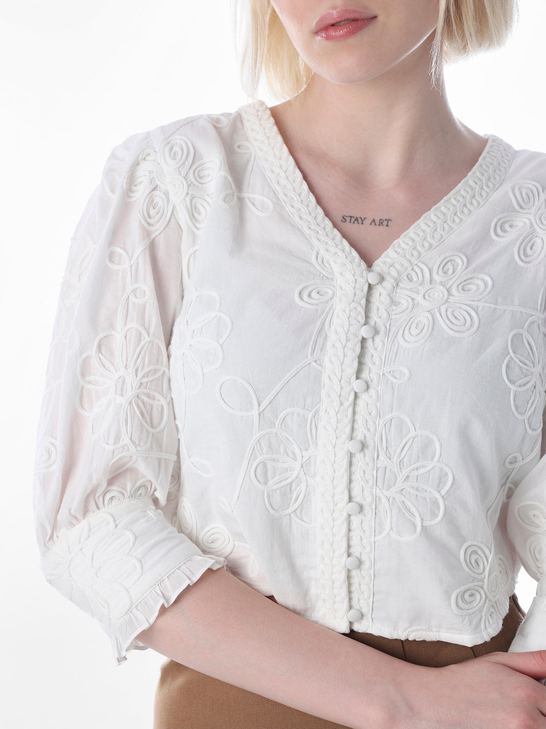 White Embroidered Lace Top