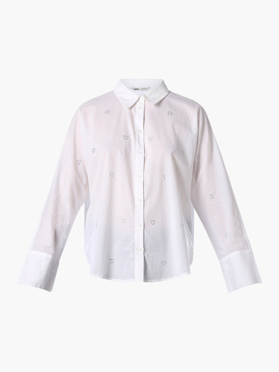 White Heart Rhinestone Motif Shirt