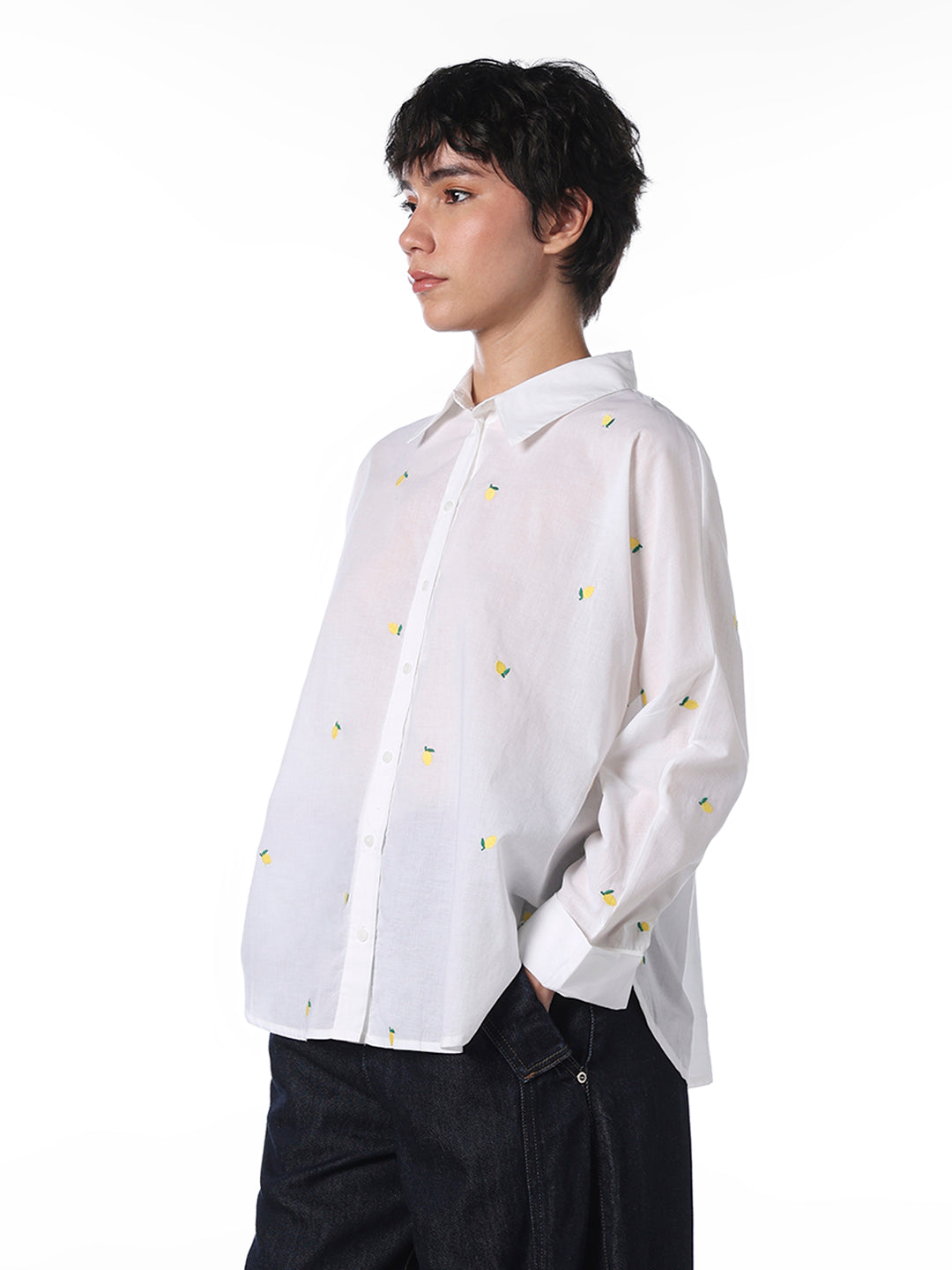 White Embroidered Motif Shirt