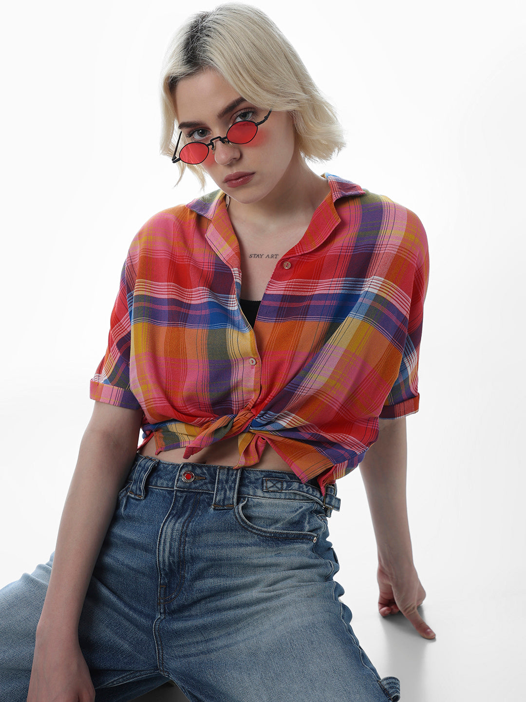 Red Check Cropped Shirt