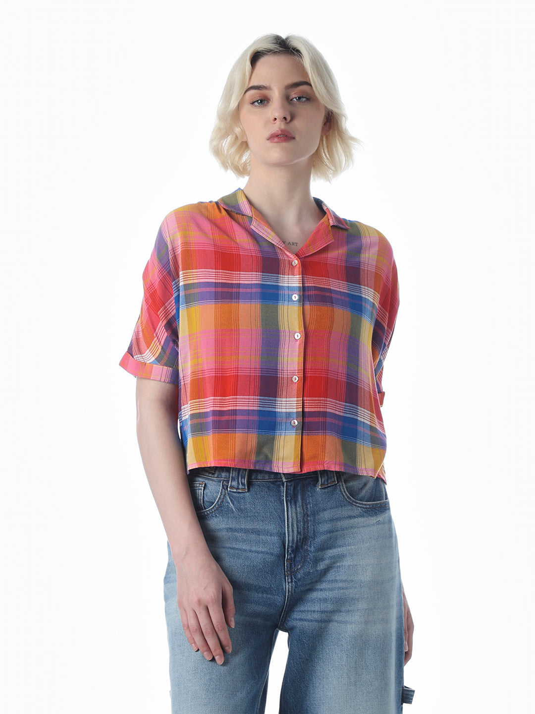 Red Check Cropped Shirt