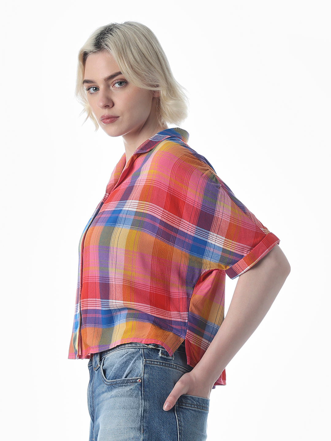 Red Check Cropped Shirt