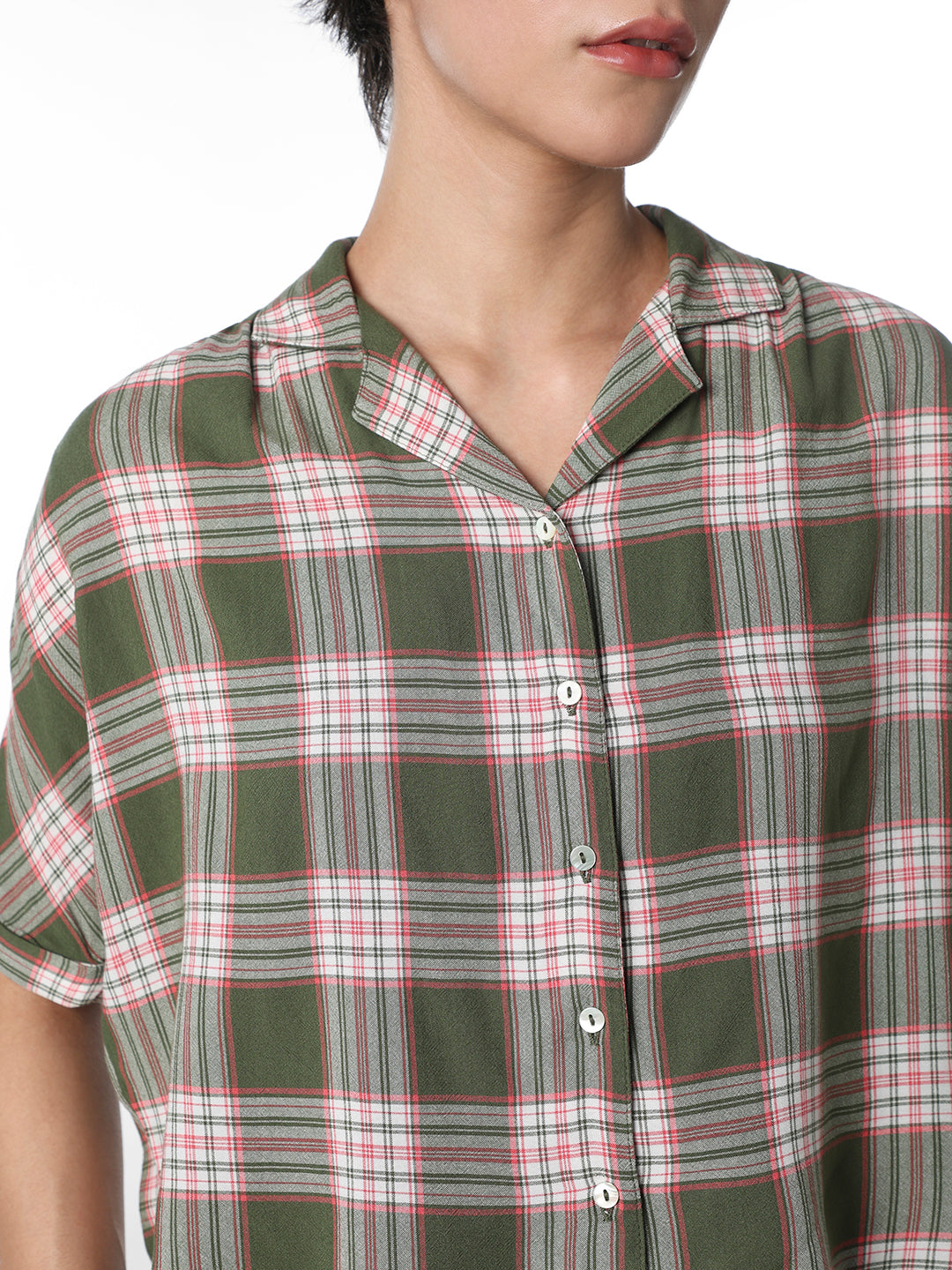 Green Check Boxy Fit Shirt