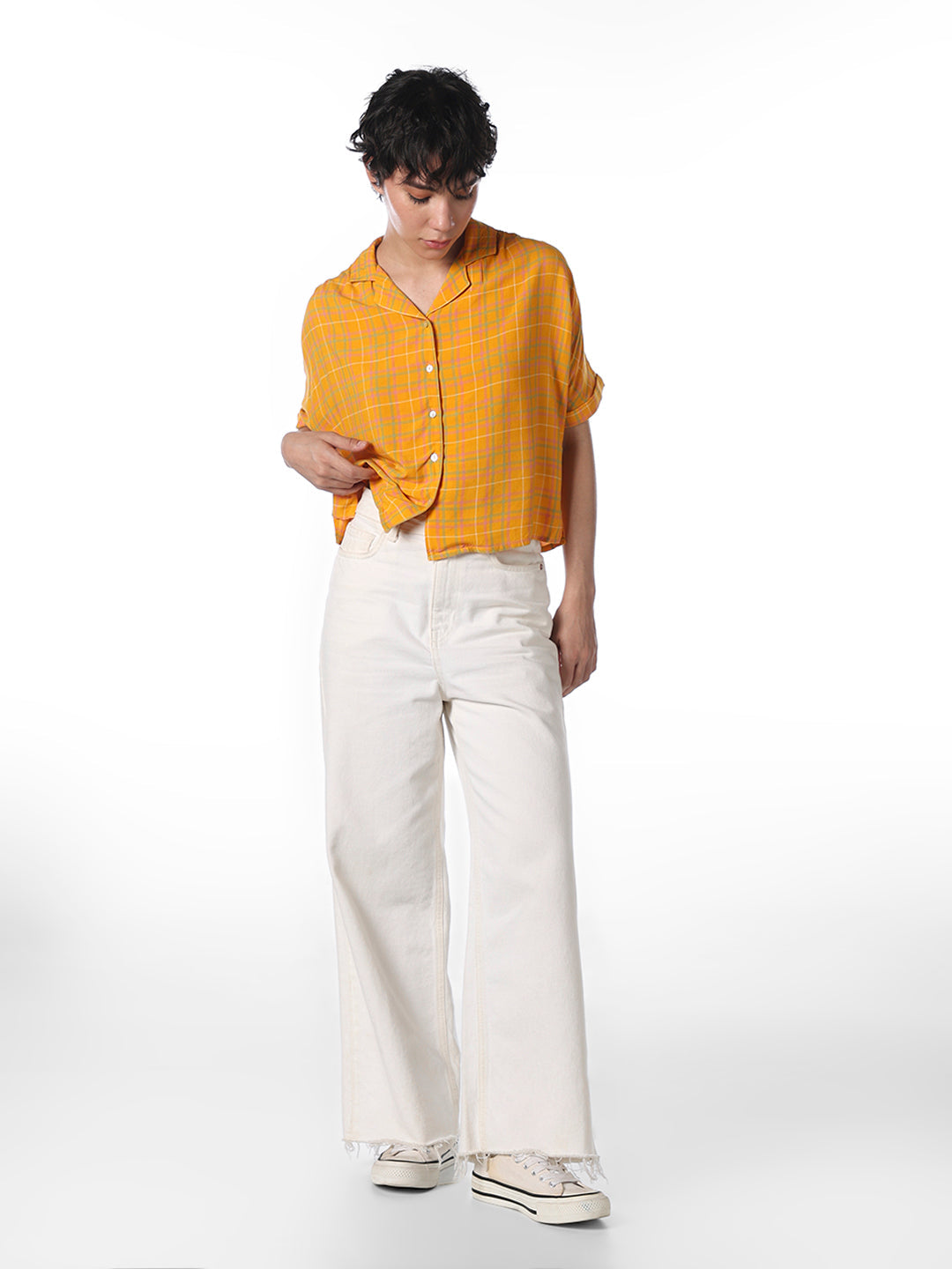 Yellow Check Boxy Fit Shirt