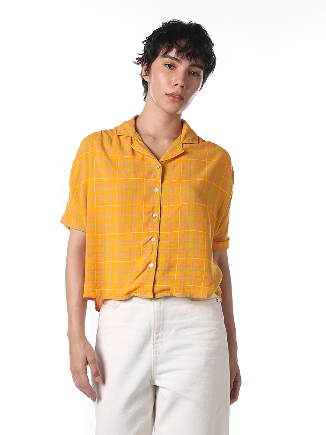 Yellow Check Boxy Fit Shirt