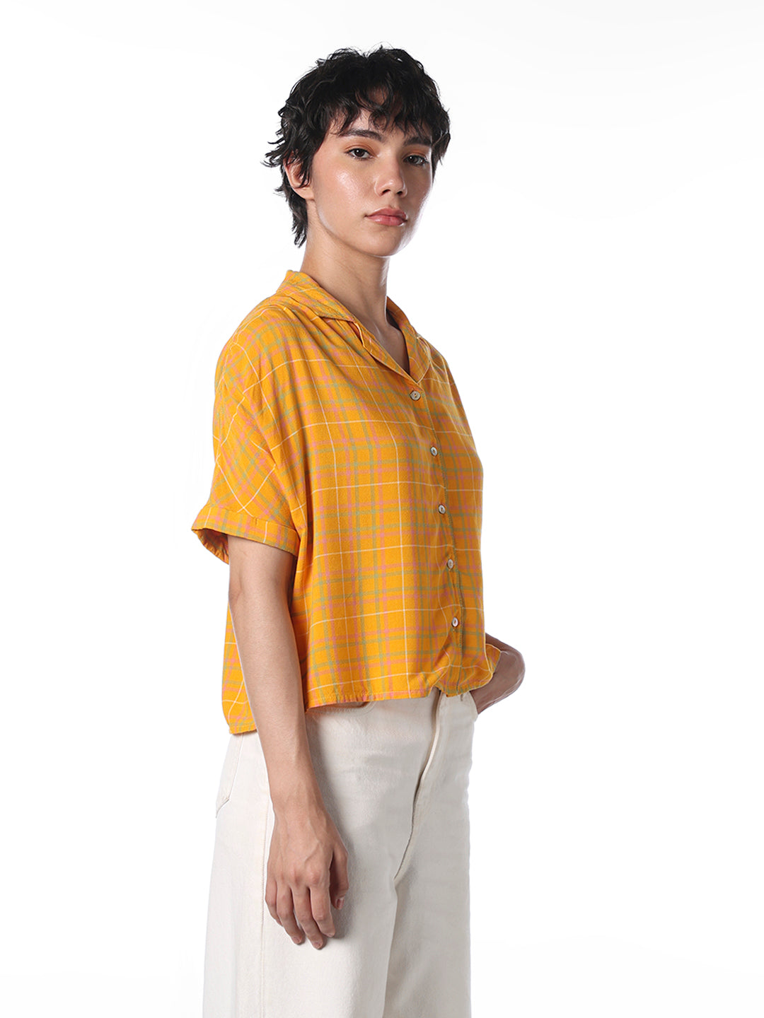 Yellow Check Boxy Fit Shirt