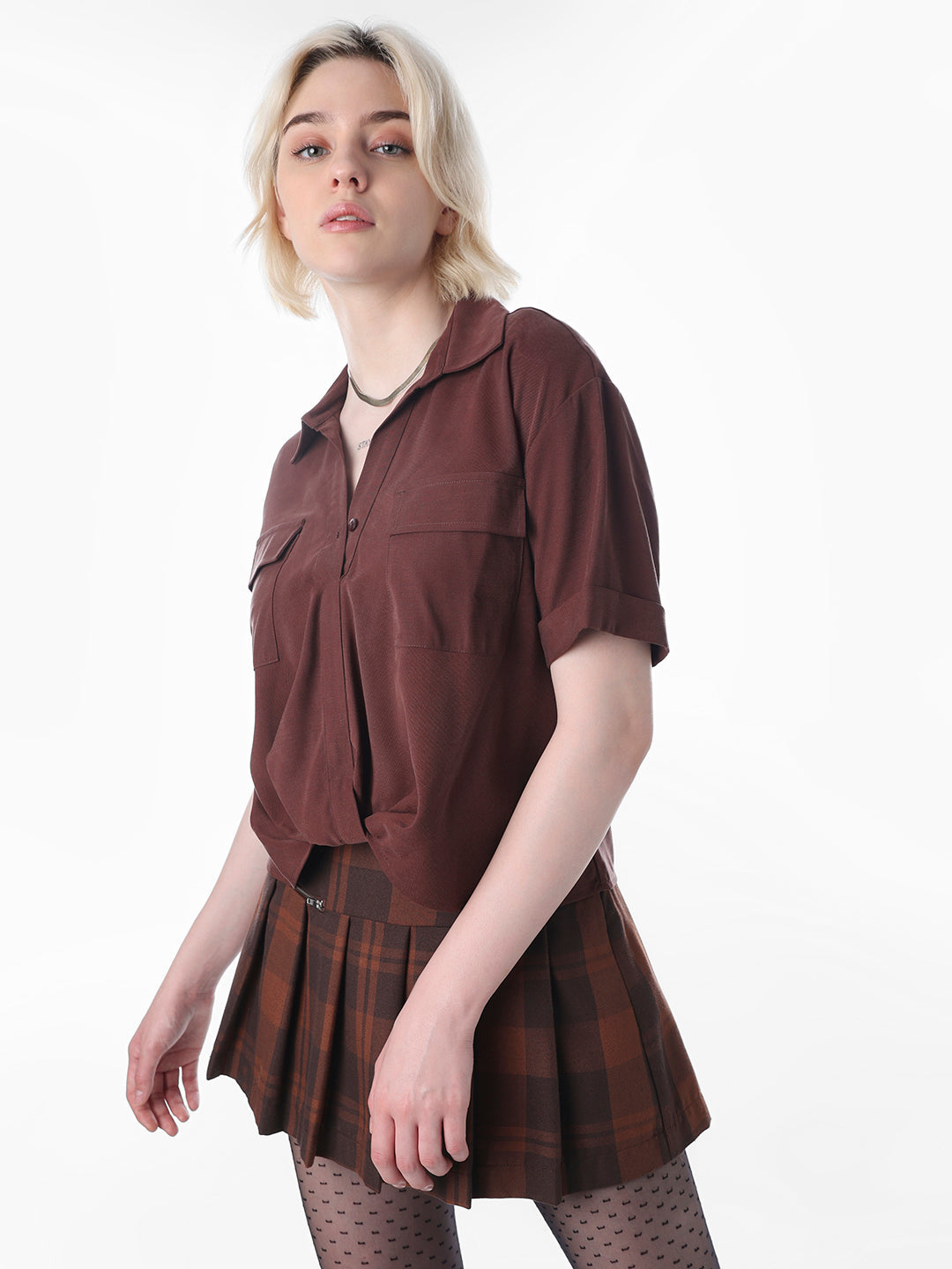 Dark Brown Front Twist Shirt