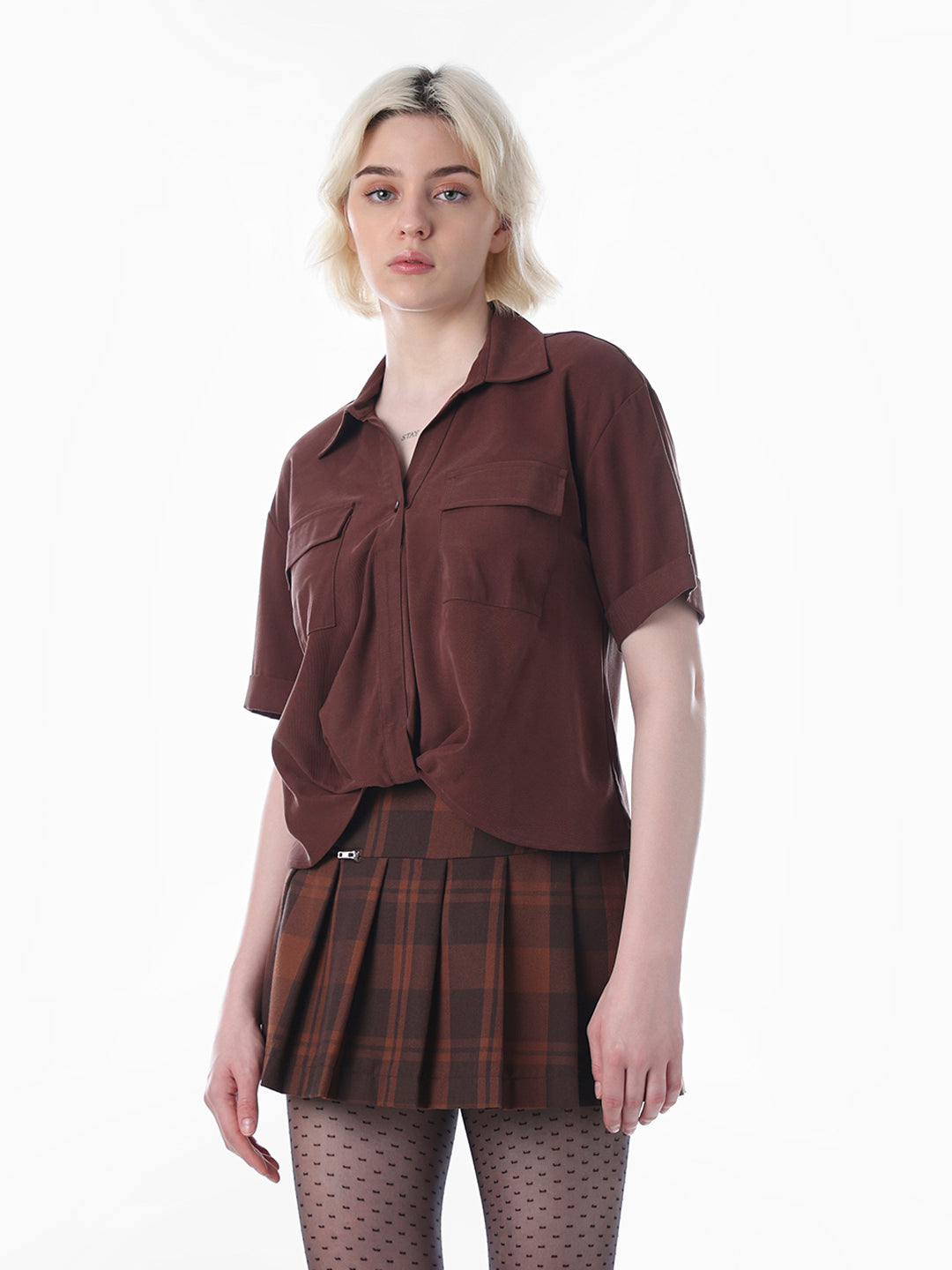 Dark Brown Front Twist Shirt